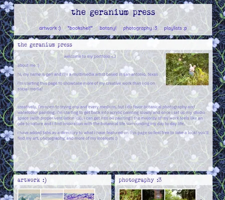 Screenshot of the geranium press
